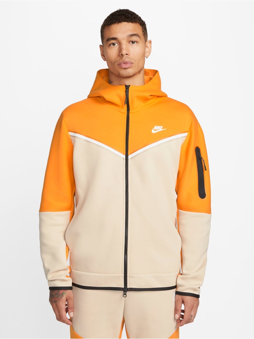 NWT Nike Tech Fleece Full-Zip Hoodie in Kumquat/Sanddrift/White